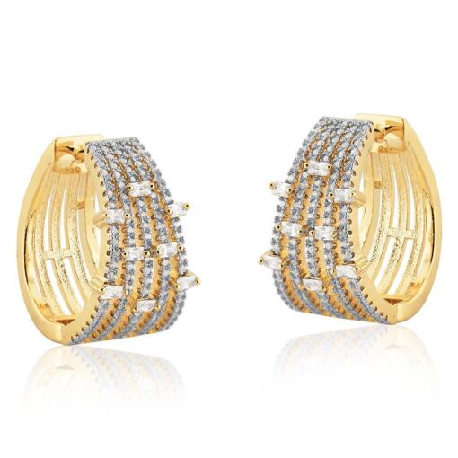 BR ARGOLA C/ ZIRCONIAS BAGUETE E 5 CARREIRAS DE ZIRCONIAS FOLHEA