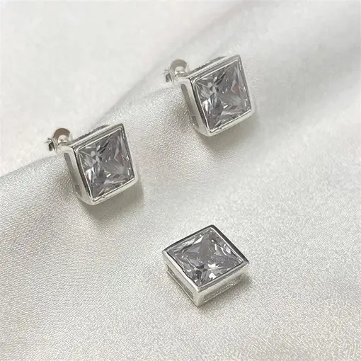 CONJ PEDRA QUADRADA10MM FOLHEADO A PRATA