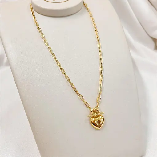 COLAR C/ CADEADO CORAÇÃO  FOLHEADO A OURO 18K