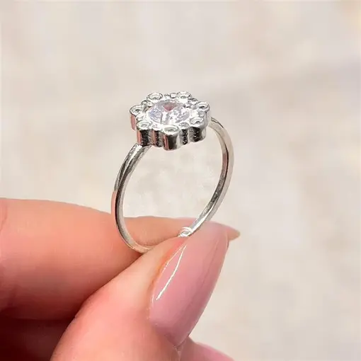 ANEL FLOR C/ PEDRA E ZIRCONIAS PRATA 925
