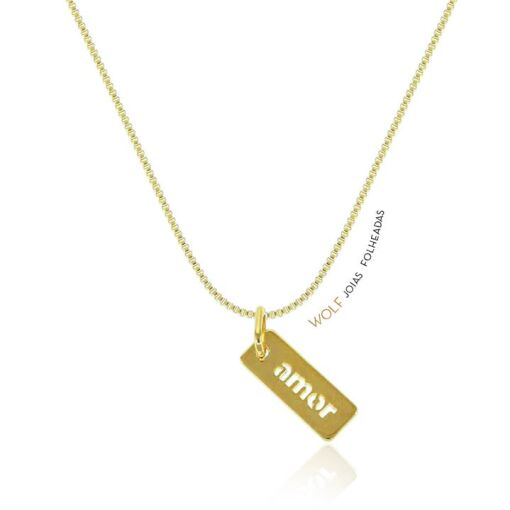 GARG C/ RET LISO ESC "AMOR" VAZ  FOLHEADO A OURO 18K