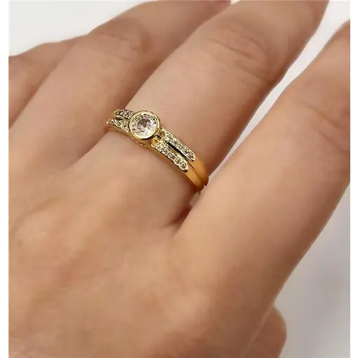 ANEL 4 DET. CRAV. C/ PEDRA REDONDA  FOLHEADO A OURO 18K