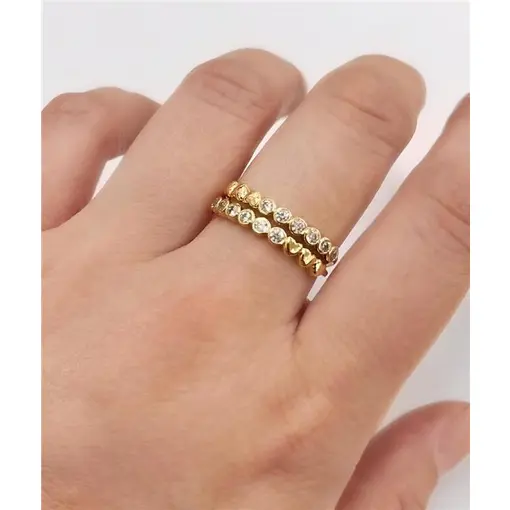 ANEL ARO DUPLO C/ ZIRC E CORAÇÕES FOLHEADO A OURO 18K