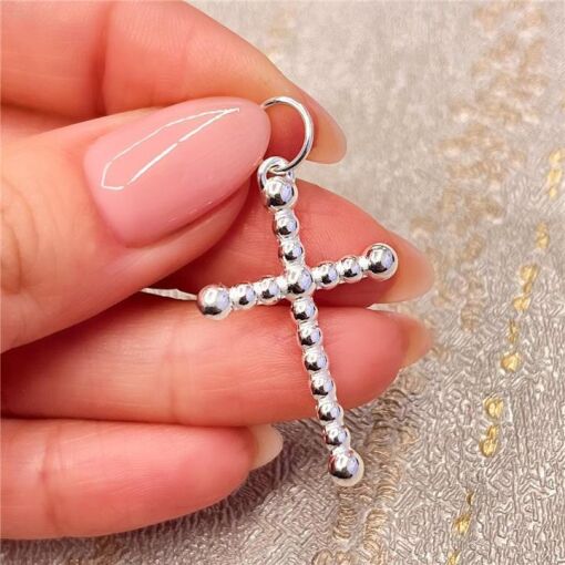 PINGENTE CRUCIFIXO TODO EM BOLINHAS PRATA 925