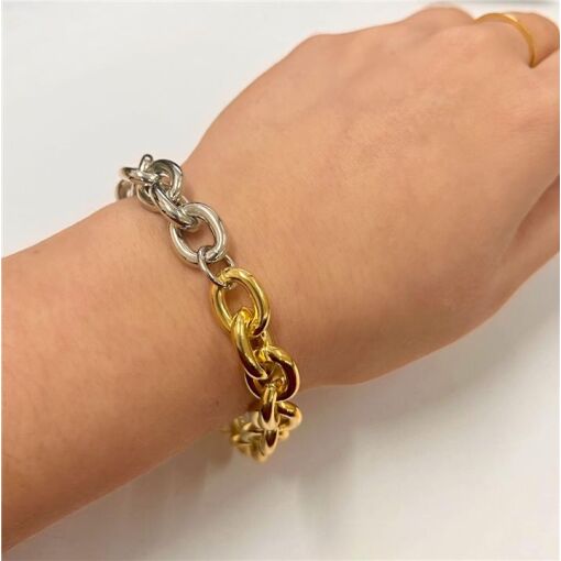PUL ELO 3MM DUAS CORES C/ FECHO BOIA FOLHEADO A OURO 18K