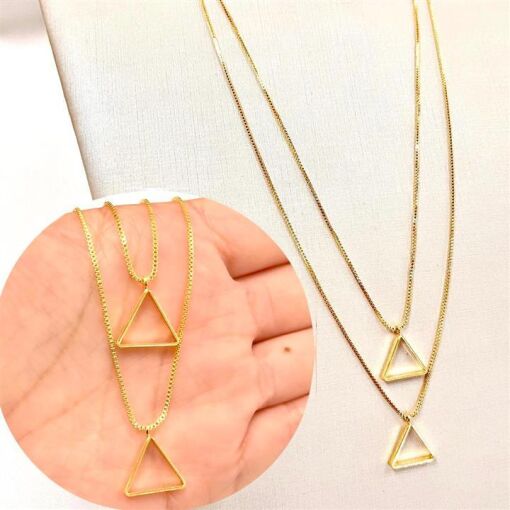 GARG DUPLA C/ TRIANGULOS VAZADOS FOLHEADO A OURO 18K