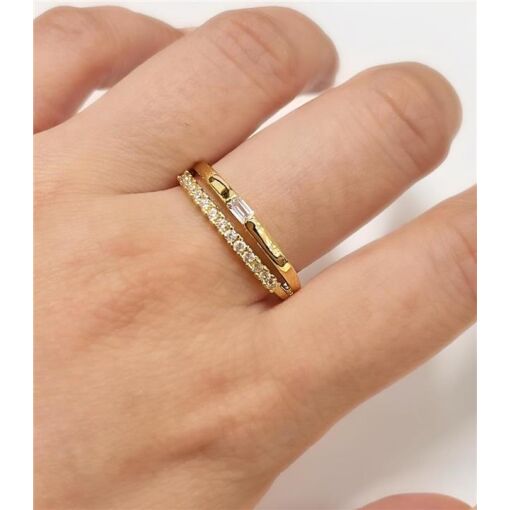 ANEL ARO DUPLO C/ PEDRAS E SOLITARIO  FOLHEADO A OURO 18K