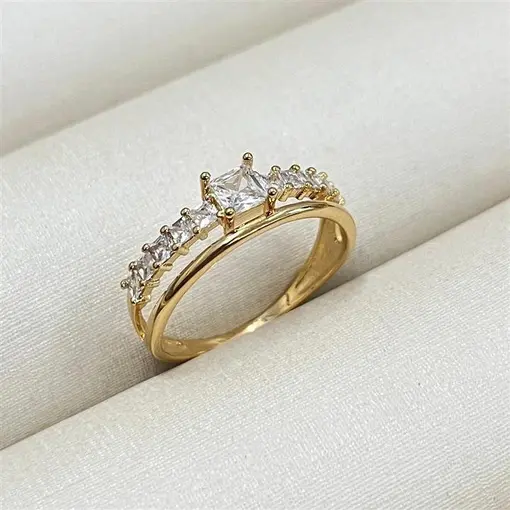 ANEL ARO DUPLO PEDRAS E LISO  FOLHEADO A OURO 18K