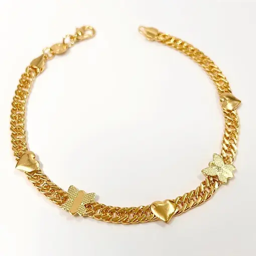 PUL CORAÇÕES E BORBOLETAS FOLHEADO A OURO 18K