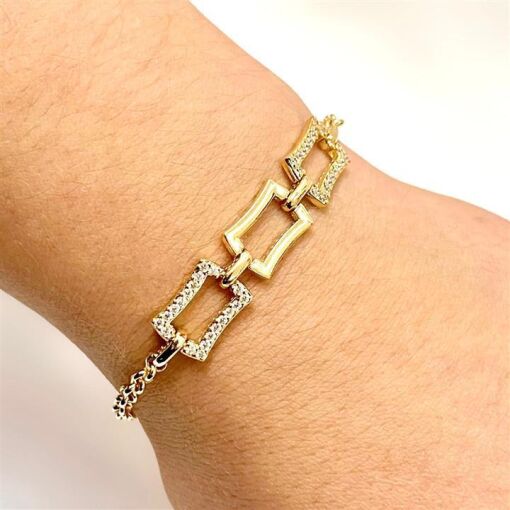 PUL RETANGULOS CRAVEJADO E LISO FOLHEADO A OURO 18K