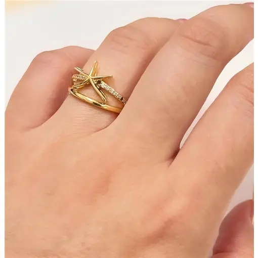 ANEL ARO DUPLO ESTRELA DO MAR  FOLHEADO A OURO 18K