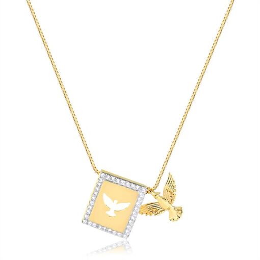 GARG COM PINGENTE ESPIRITO SANTO FOLHEADO A OURO 18K