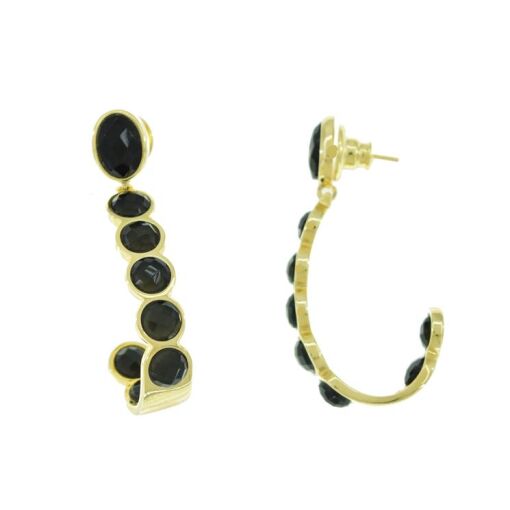 BRINCO PEDRA NATURAL QUARTZO NEGRO FOLHEADO A OURO 18K