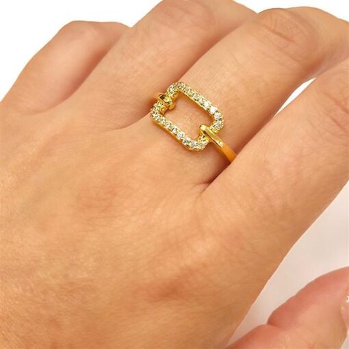 ANEL QUADRADO VAZ. CRAVE FOLHEADO A OURO 18K