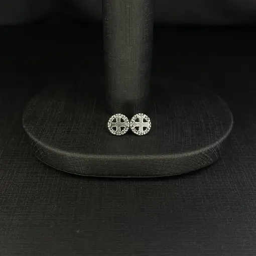 BR PINO REDONDO C/ BORDAS  STRASS E CRUZ LISA MEIO PRATA 925