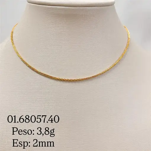 COR TIPO CORDAO 2MM PARTE TRANÇADA FOLHEADO A OURO 18K