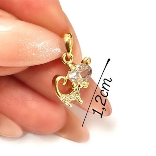 PING GATINHO DE PEDRA VAZADO FOLHEADO A OURO 18K
