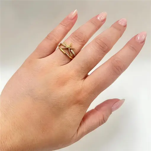 ANEL ARO DUPLO ESTRELA DO MAR  FOLHEADO A OURO 18K