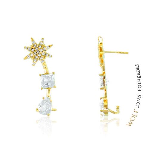 BR PINO ESTRELA CRAVEJADA C/ QUAD E GOTA FOLHEADO A OURO 18K