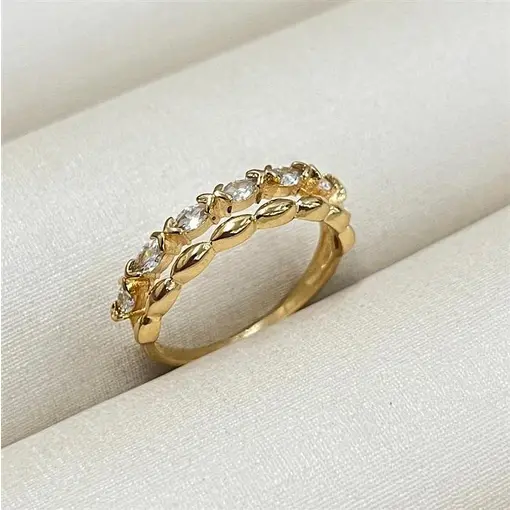 ANEL C/ PEDRA E LISO NAVETE FOLHEADO A OURO 18K