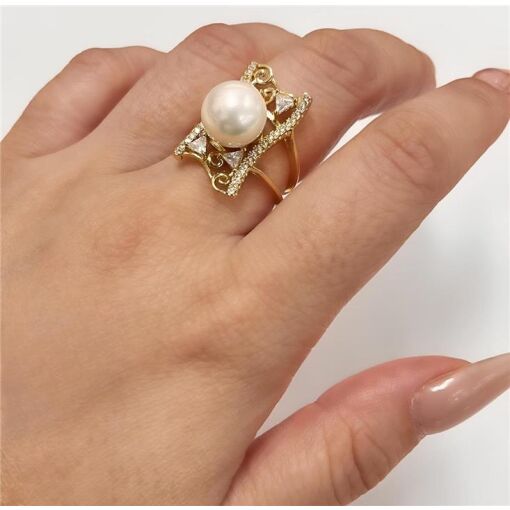 ANEL ARO DUPLO C/ PÉROLA FOLHEADO A OURO 18K