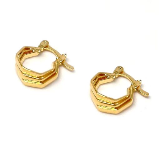 BR ARGOLA PEQUENA OCTAGONO FOLHEADO A OURO 18K