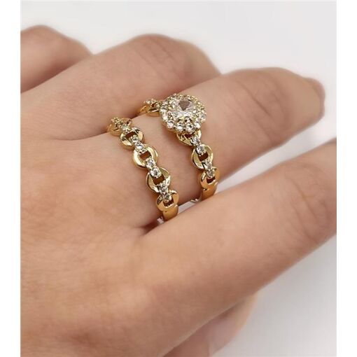 ANEL DUPLO ELOS VAZ. C/ PEDRA FOLHEADO A OURO 18K