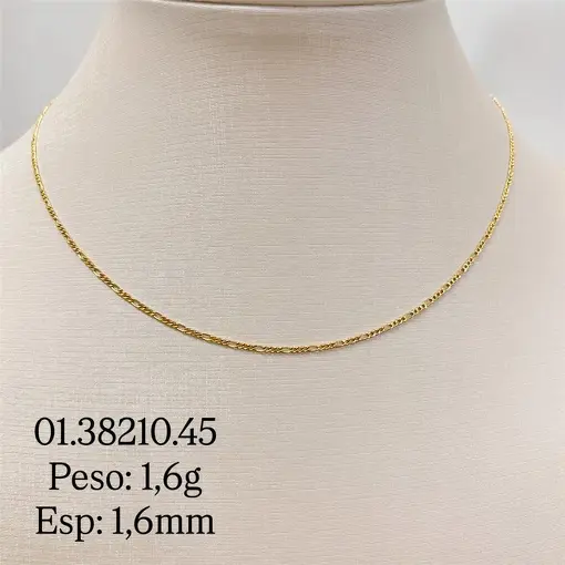 CORRENTE FIGARO 3X1 1,6 MM FOLHEADO A OURO 18K