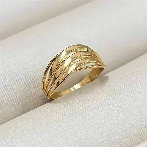 ANEL 4 AROS LISOS ONDULADOS FOLHEADO A OURO 18K