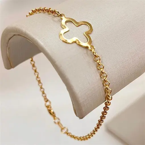 PUL ELOS C/ TREVO VAZ E LISO FOLHEADO A OURO 18K