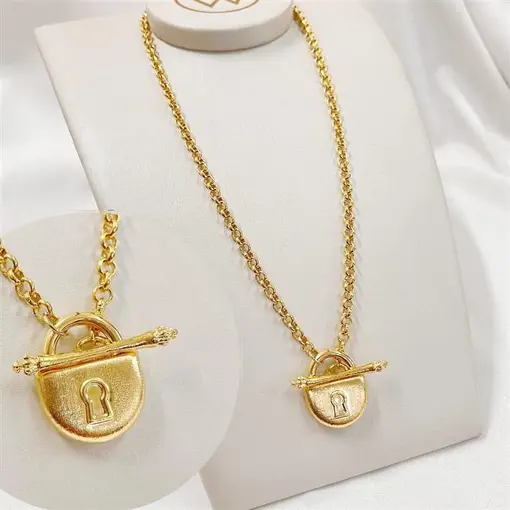 COLAR C/ CADEADO FOSCO FOLHEADO A OURO 18K