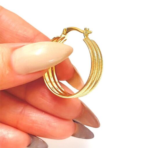 BR T.ARGOLA 2,5CM LISTRADA FOLHEADO A OURO 18K