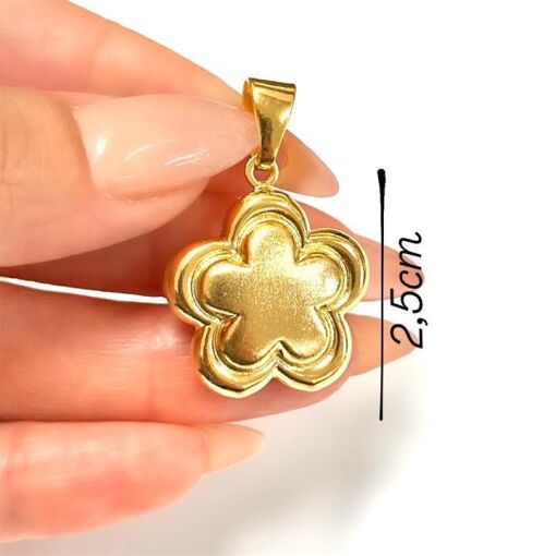 PING FLOR C/ BORDA DUPLA FOLHEADO A OURO 18K