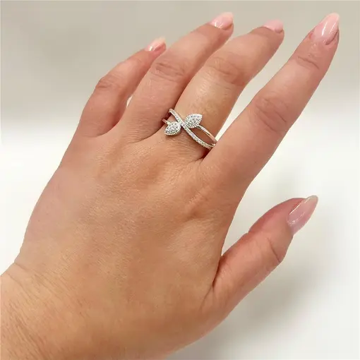 ANEL FINO C/ 2 GOTAS E CRAVEJADO FOLHEADO A PRATA