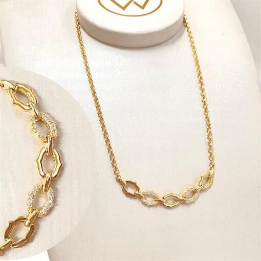 COLAR ELOS LISOS E CRAVEJADOS FOLHEADO A OURO 18K