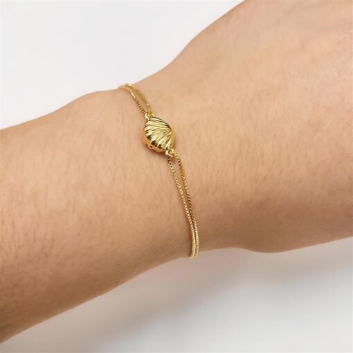 PUL DUPLA FINA C/ CONCHA FOLHEADO A OURO 18K