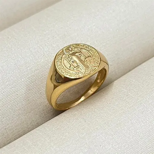 ANEL LARGO SÃO BENTO  FOLHEADO A OURO 18K