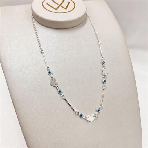CHOKER CORAÇÃO LISO C/ OLHO 4MM FOLHEADO A PRATA