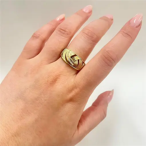 ANEL DETALHE CURVAS FOLHEADO A OURO 18K
