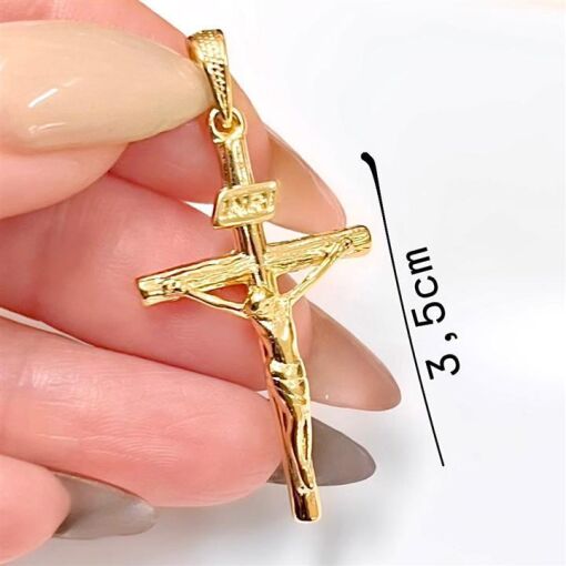 PING CRUCIFIXO LISO MEDIO FOLHEADO A OURO 18K