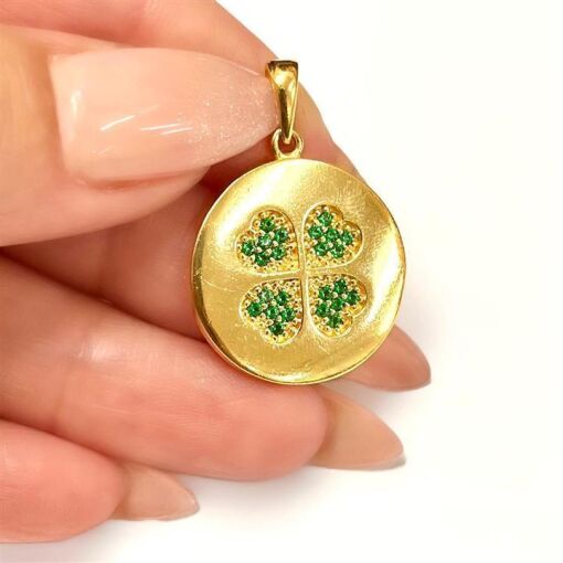 PING RED.2CM C/ TREVO CRAVEJ FOLHEADO A OURO 18K