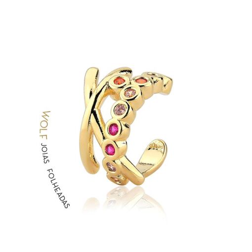 FAKE PIERCING X C/ FILEIRA DE ZIRC RED FOLHEADO A OURO 18K