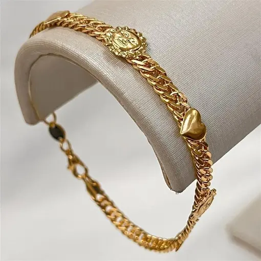 PUL CORAÇÕES E SOL FOLHEADO A OURO 18K