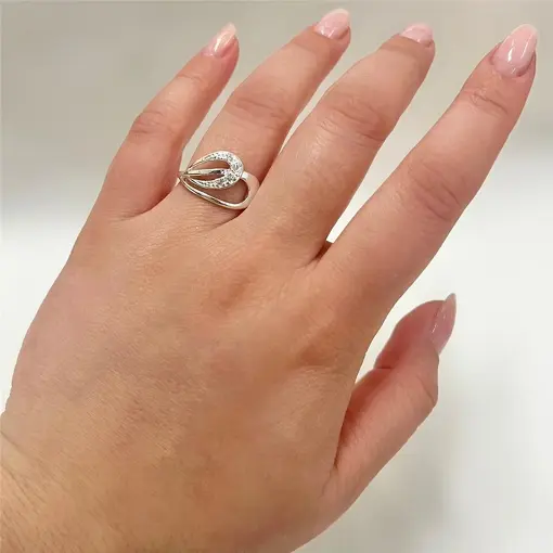 ANEL ELO LISO E CRAVEJADO VAZADO  FOLHEADO A PRATA