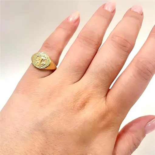 ANEL LARGO SÃO BENTO  FOLHEADO A OURO 18K