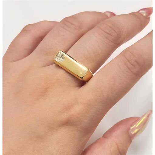 ANEL RETANGULAR C/DET CRV. FOLHEADO A OURO 18K