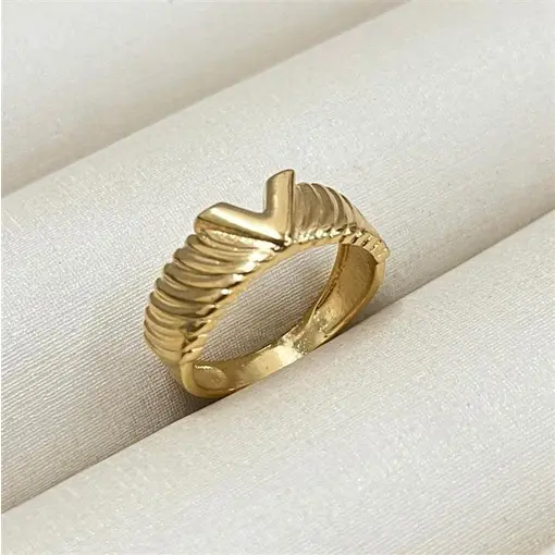 ANEL LARGO C/ DET. V ABERTO FOLHEADO A OURO 18K