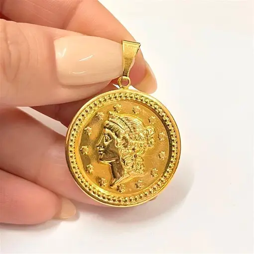PING MEDALHA CAMAFEU 2,5CM FOLHEADO A OURO 18K