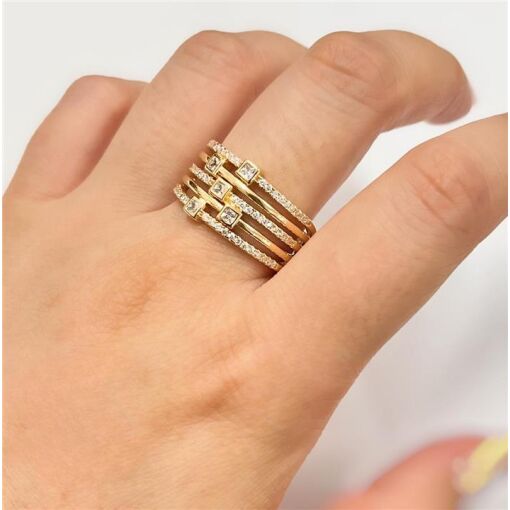 ANEL LARGO AROS CRAV. C/ QUAD FOLHEADO A OURO 18K
