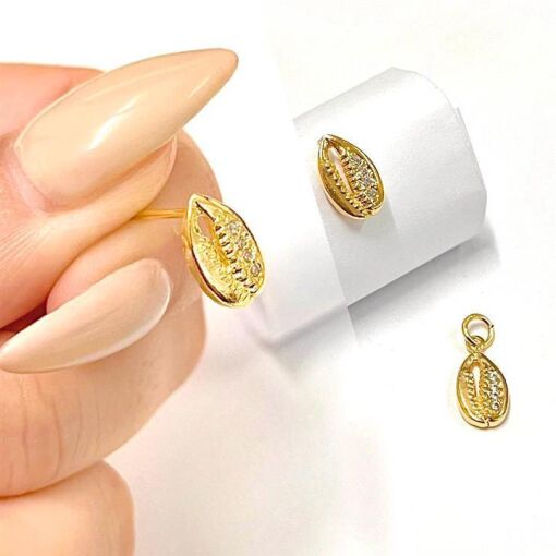 CONJ CONCHA CRAVEJADA FOLHEADO A OURO 18K